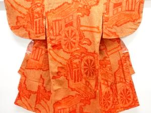 アンティーク　縮緬御所車模様着物